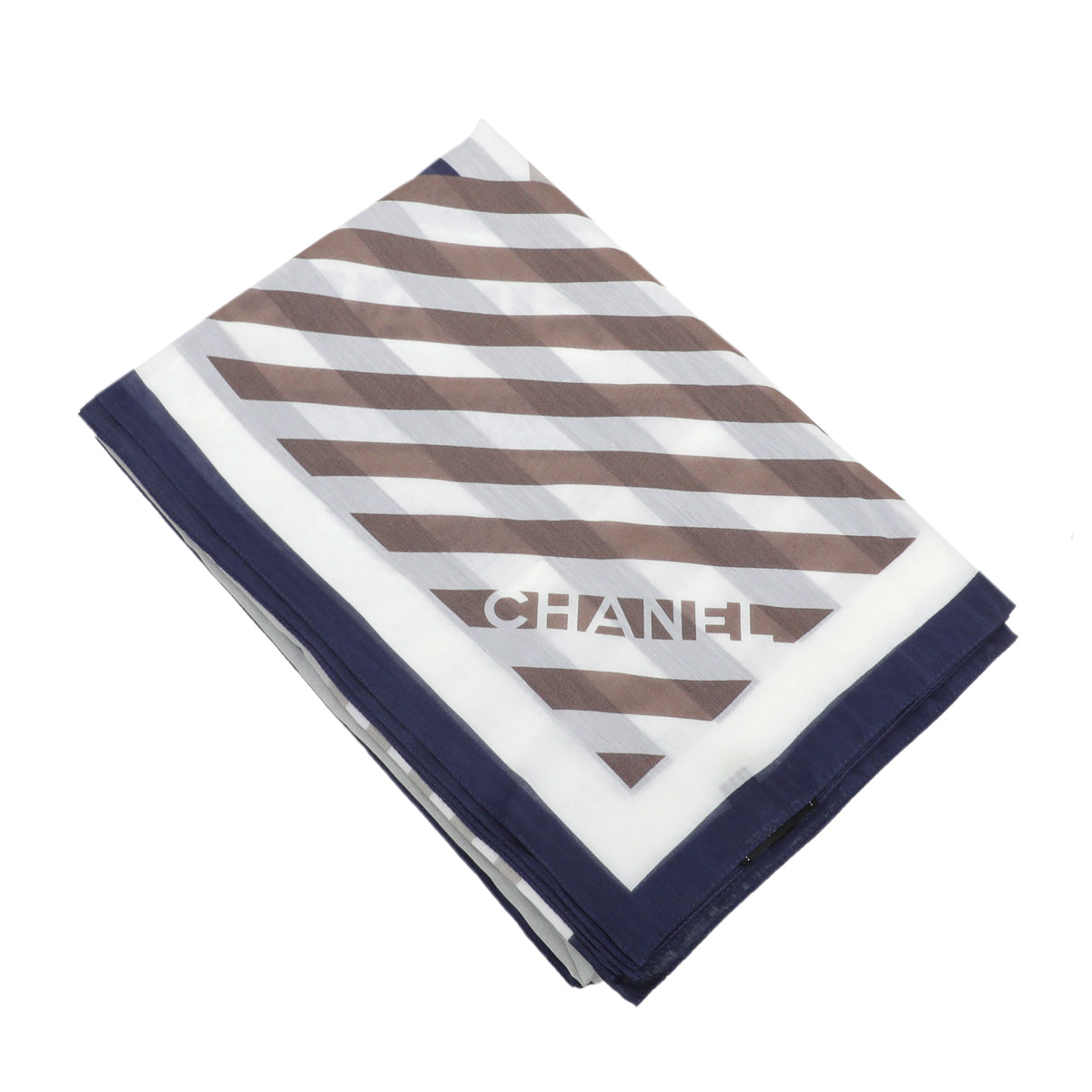 Chanel WhiteBlue Multicolor Logo Multi Stripes Print Cotton Silk Scarf