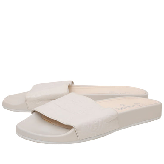 Chanel White Lucky Symbols Slide Sandals 40