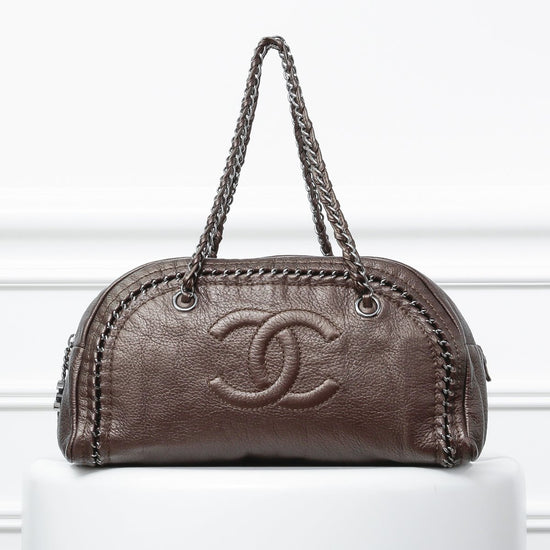 Chanel Metallic Brown Luxe Ligne Bowler Bag