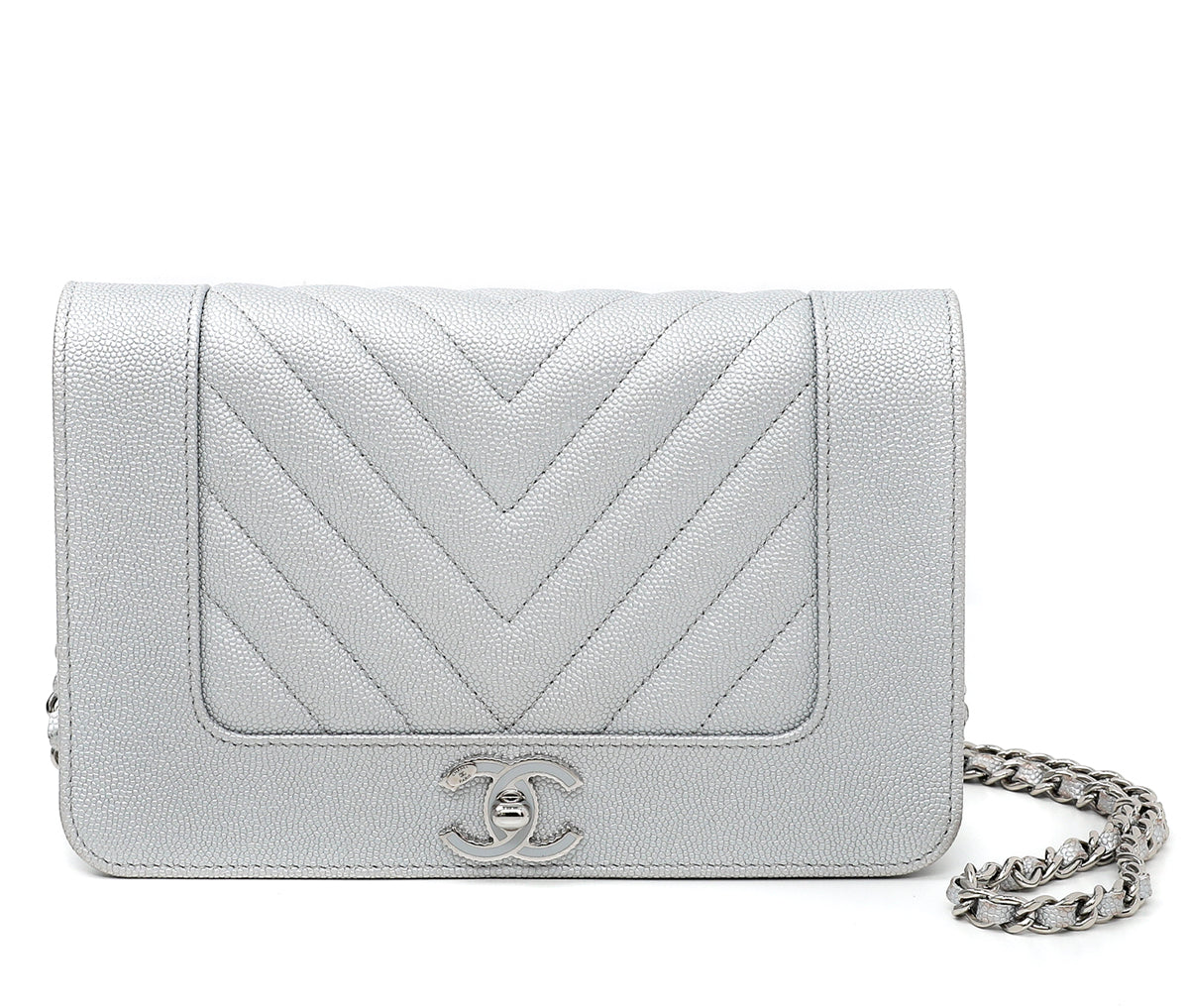 Chanel Metallic Silver Mademoiselle Vintage Chevron Bag-Chanel-THE CLOSET