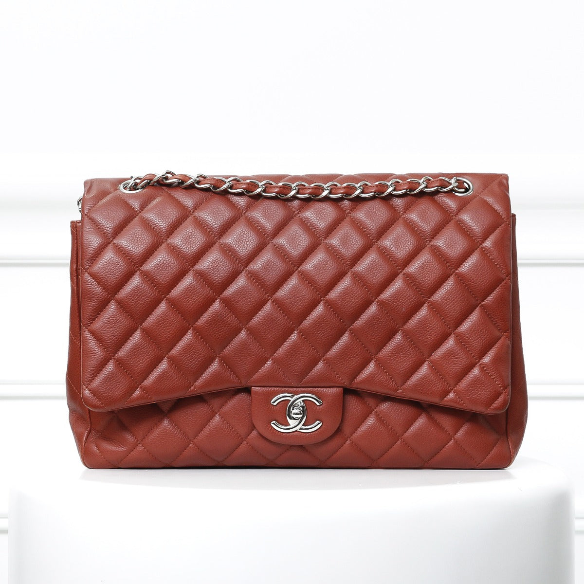 Chanel Red Orange maxi double flap-Chanel-THE CLOSET