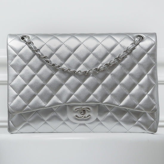 Chanel Metallic Silver Single Flap Maxi