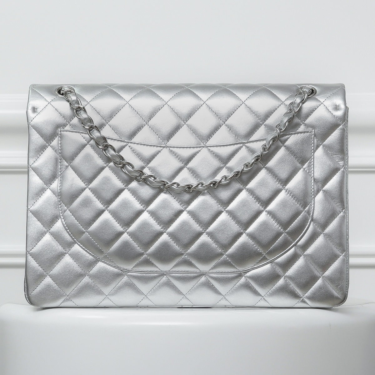 Chanel Metallic Silver Single Flap Maxi-Chanel-THE CLOSET