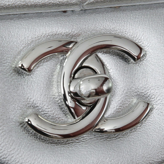 Chanel Metallic Silver Single Flap Maxi