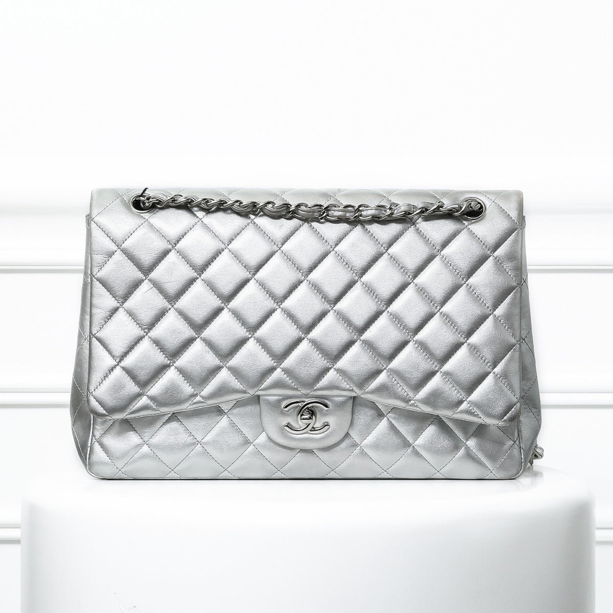 Chanel Silver Maxi Single Flap-Chanel-THE CLOSET