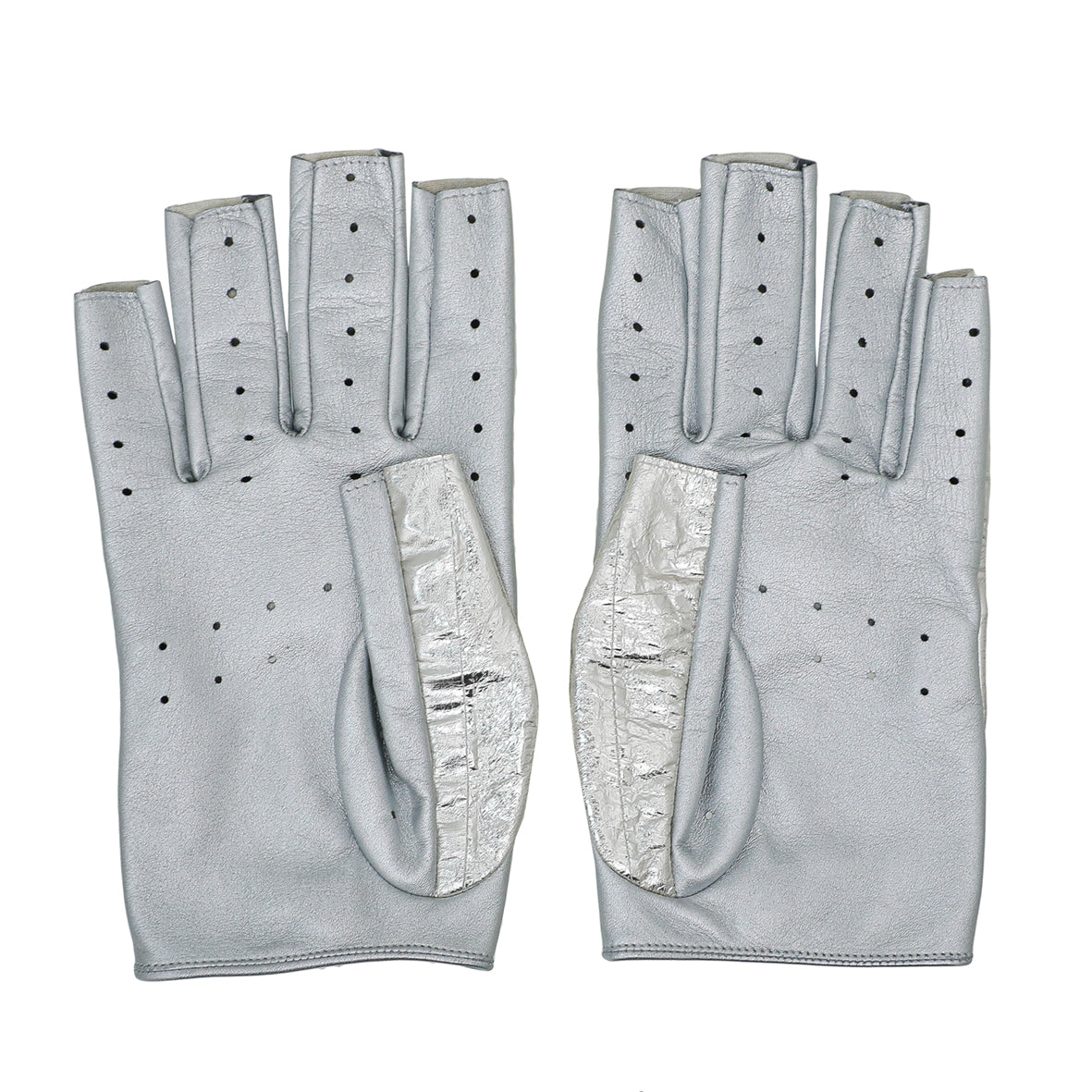 Pre-owned Chanel Metallic-sheen Leather Gloves In Silver