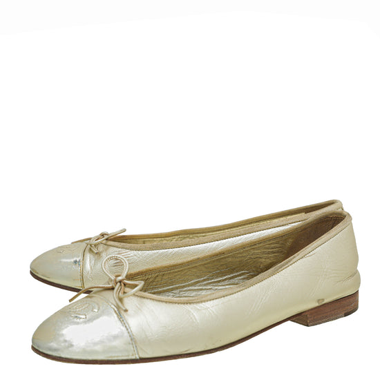 Chanel Metallic Gold Glittered Cap Toe Ballerina Flats 39 – The Closet