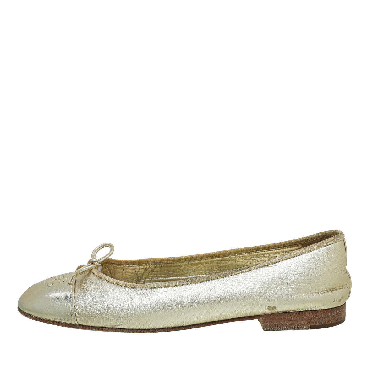 Chanel Metallic Gold Glittered Cap Toe Ballerina Flats 39 – The Closet