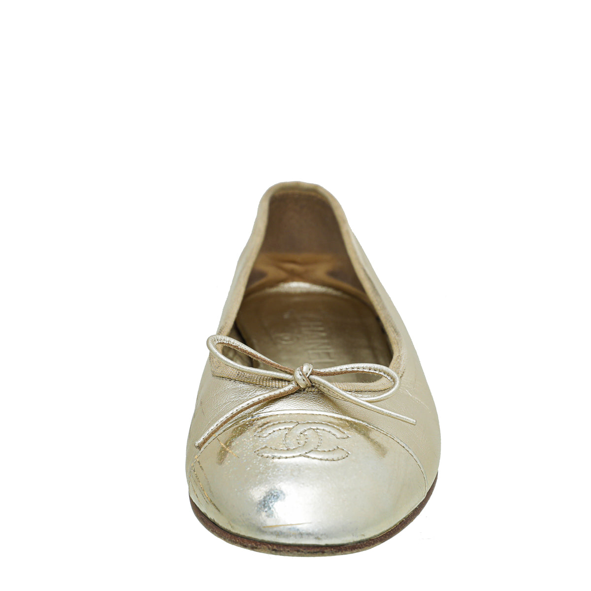 Chanel Metallic Gold Glittered Cap Toe Ballerina Flats 39