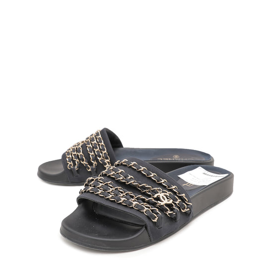 Chanel Blue Mule Pool Slides Chain Sandals 41