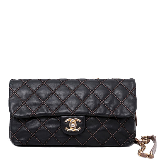 Chanel Black Stitch Flap Bucket Bag
