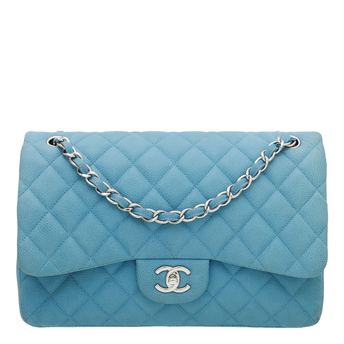 Chanel Steel Blue Double Flap Jumbo Bag