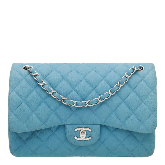 Chanel Steel Blue Double Flap Jumbo Bag