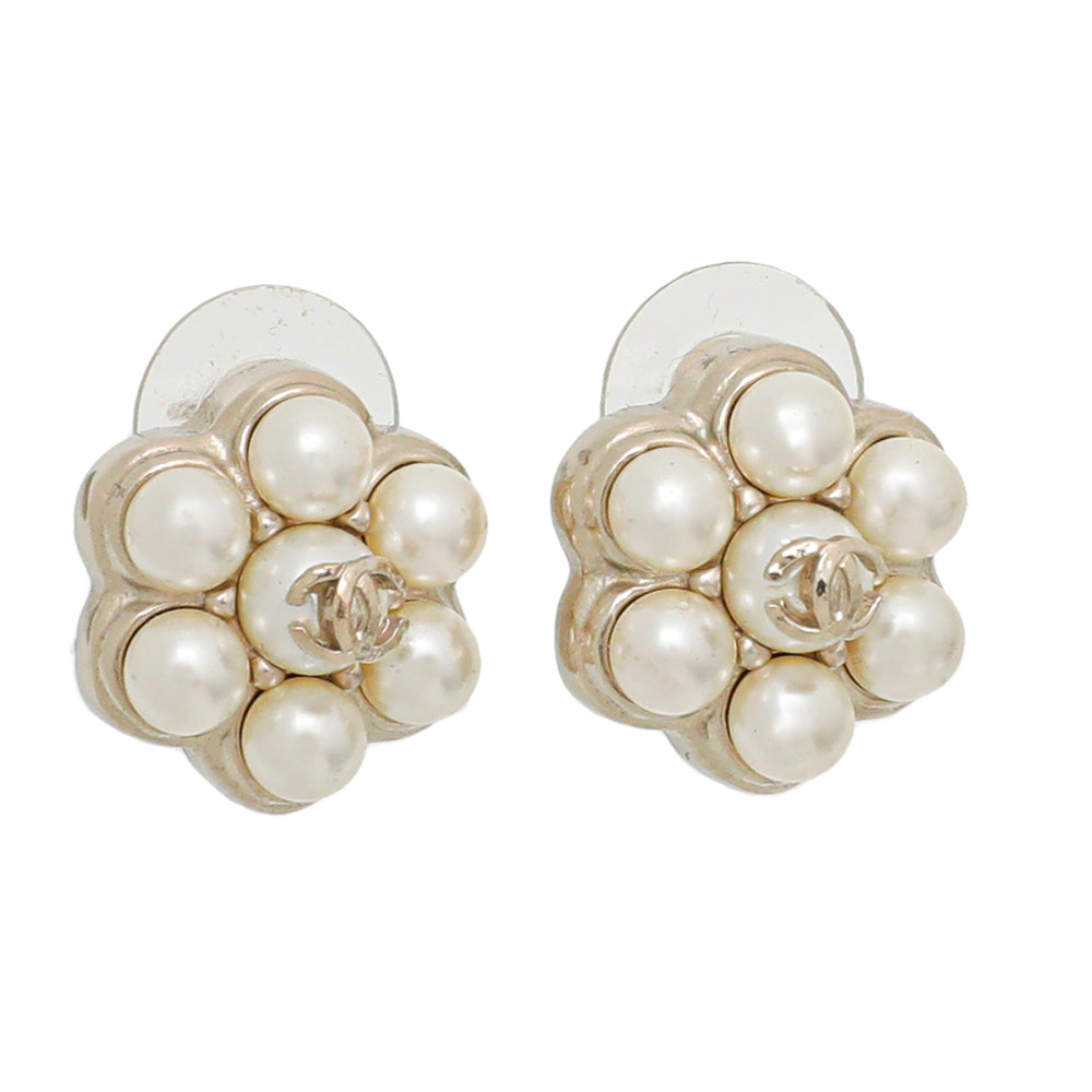 Chanel White Pearl CC Flower Earrings-Chanel-THE CLOSET