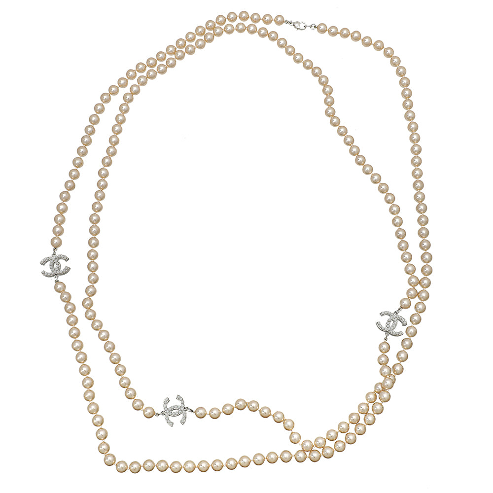 Chanel White Pearl CC Long Necklace-Chanel-THE CLOSET