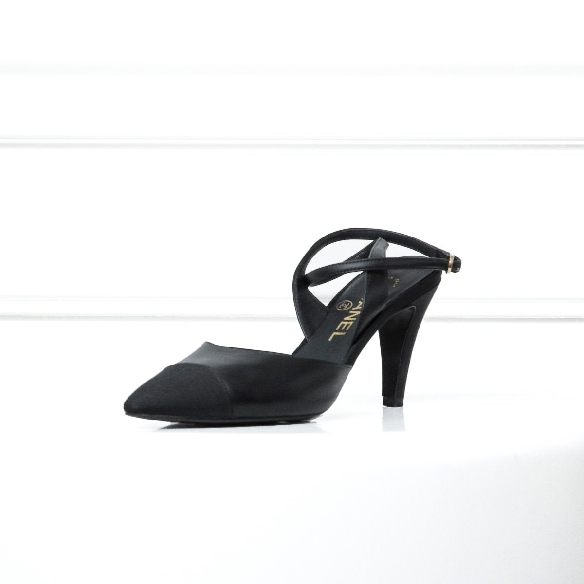 Chanel Black Pointed Cross Sandals 37