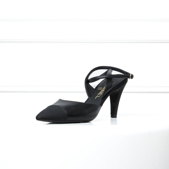 Chanel Black Pointed Cross Sandals 37