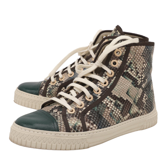 Chanel Green Python High Cut Sneakers 37