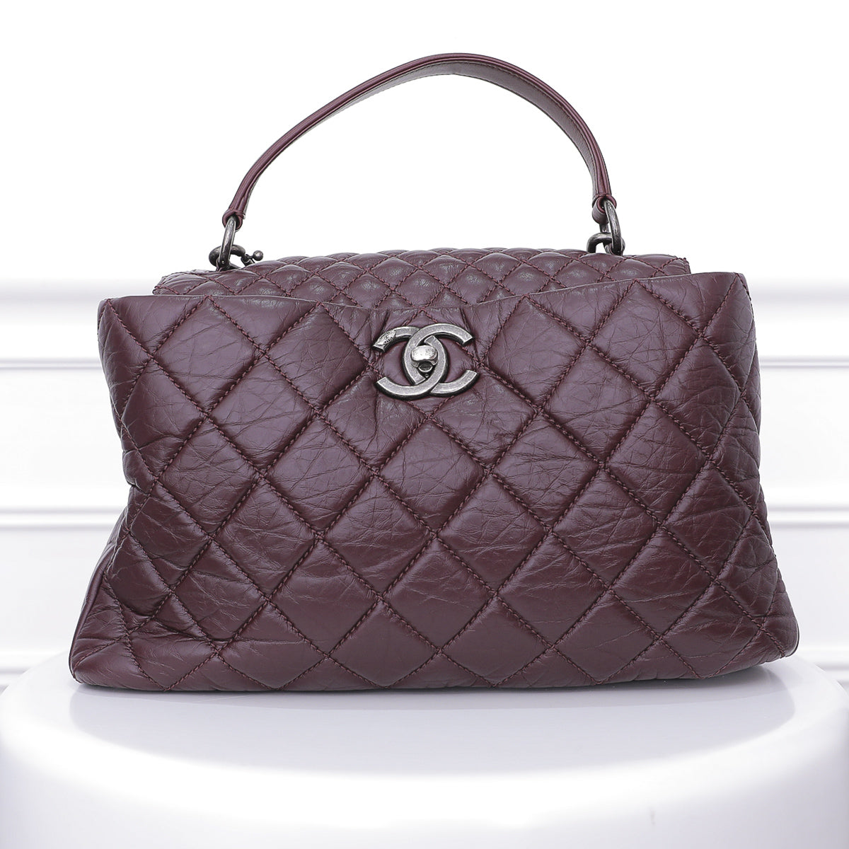 Chanel Burgundy Quilted Top Handle Shopping Bag
