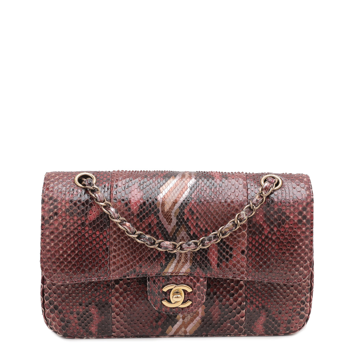Chanel Red Brown Python Classic Double Flap Bag-Chanel-THE CLOSET