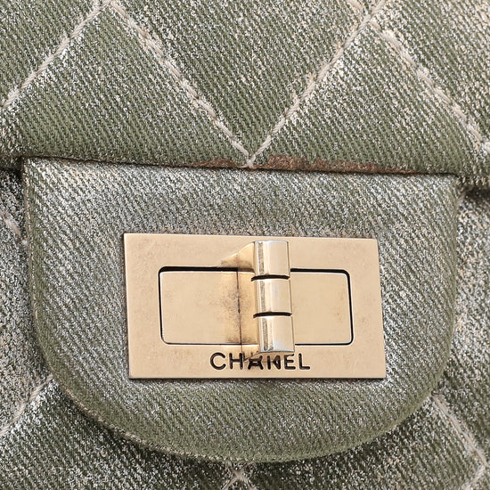 Chanel Metallic Khaki Denim Reissue Double Flap Bag