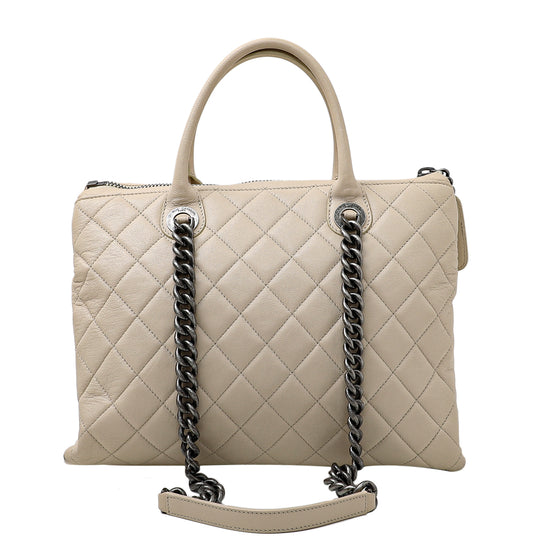 Chanel Light Beige Removable Chain 2 Way Shopping Bag