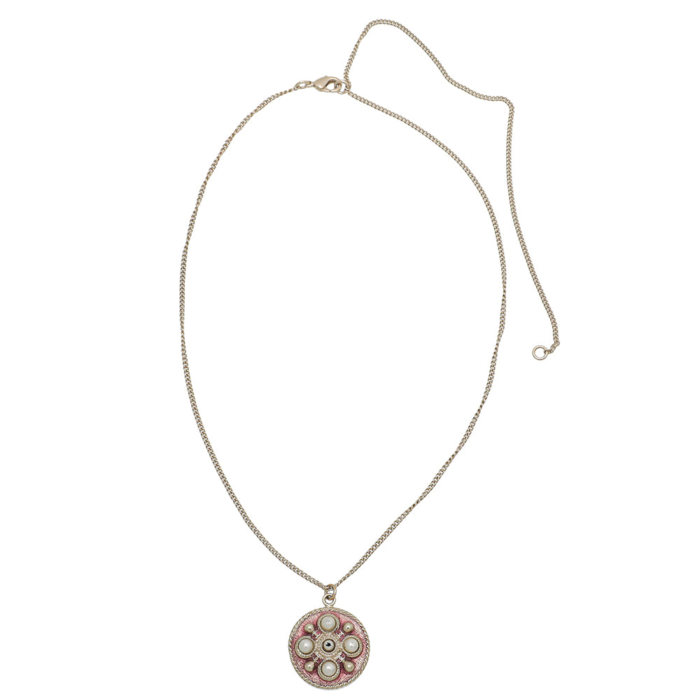 Chanel Pink Round CC Pearl Enamel Pendant Necklace-Chanel-THE CLOSET