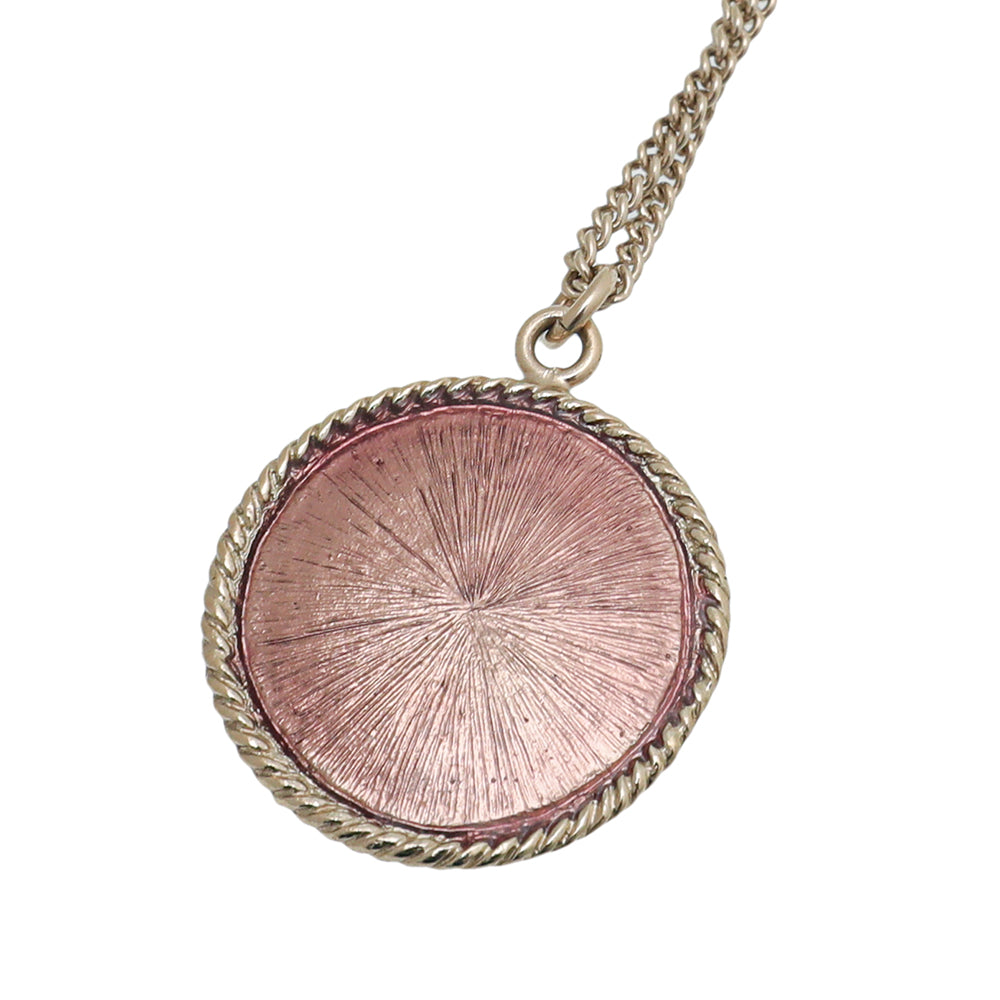 Chanel Pink Round CC Pearl Enamel Pendant Necklace-Chanel-THE CLOSET