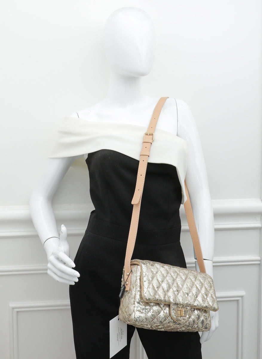 Chanel Metallic Gold Sequins Jute Reissue Messenger Bag-Chanel-THE CLOSET