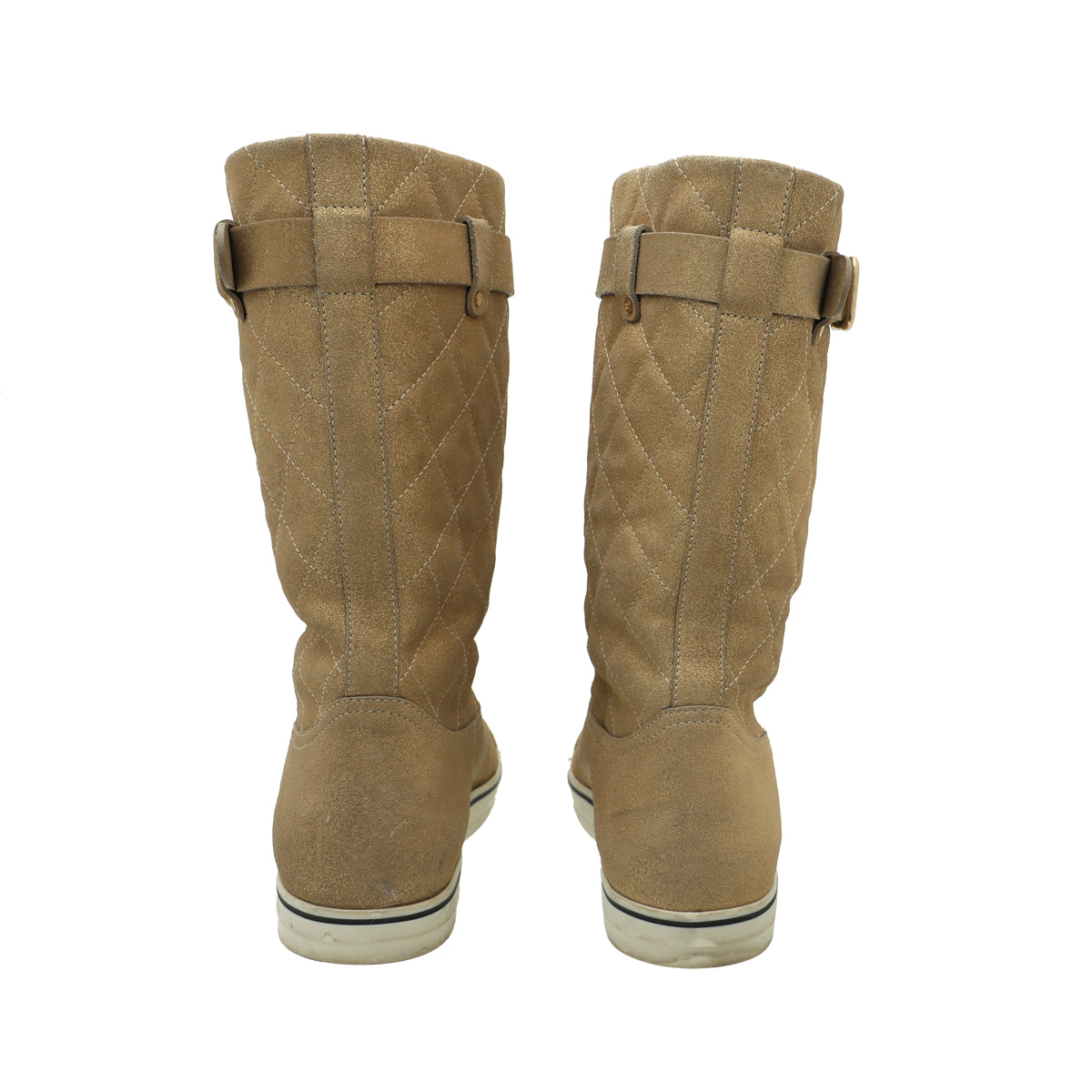 Chanel Metallic Gold Shimmer Suede Mid Flat Boots 37-Chanel-THE CLOSET