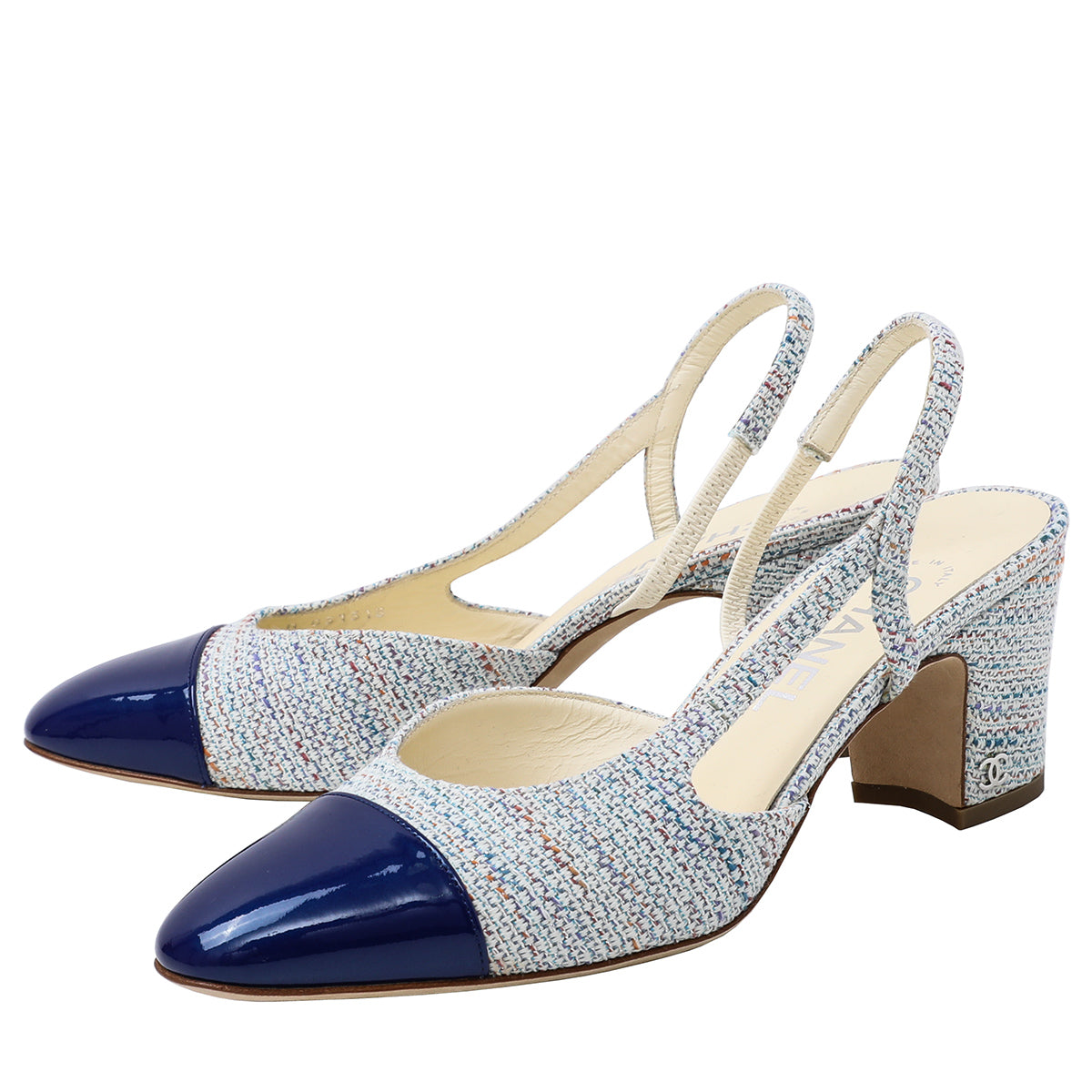 Chanel Blue Multi Slingback Tweed Pump 38.5-Chanel-THE CLOSET