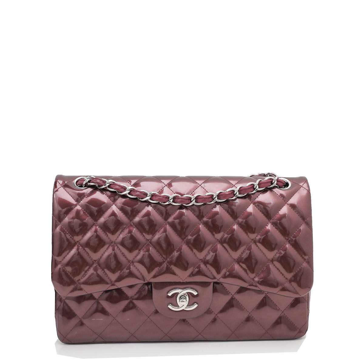 Chanel Burgundy Striated Jumbo Double Flap Bag-Chanel-THE CLOSET