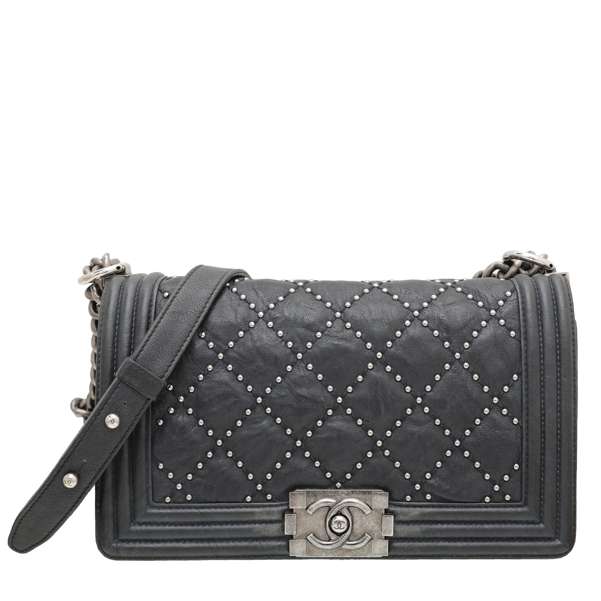 Chanel Dark Blue Studded Boy Medium Bag-Chanel-THE CLOSET