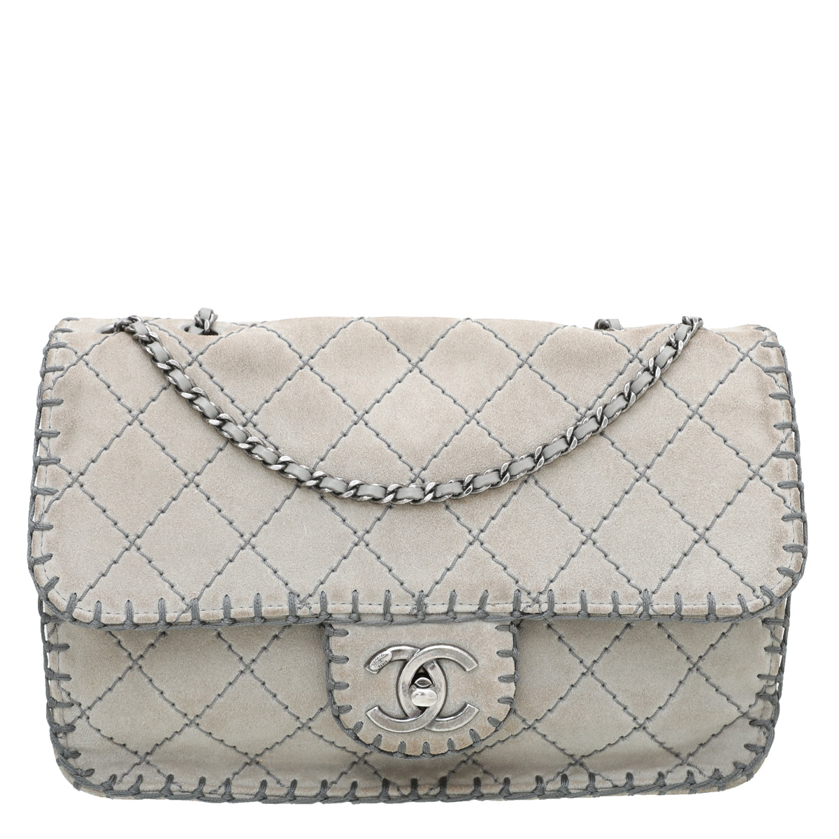 Chanel Gray Suede Stitch Flap Bag – The Closet