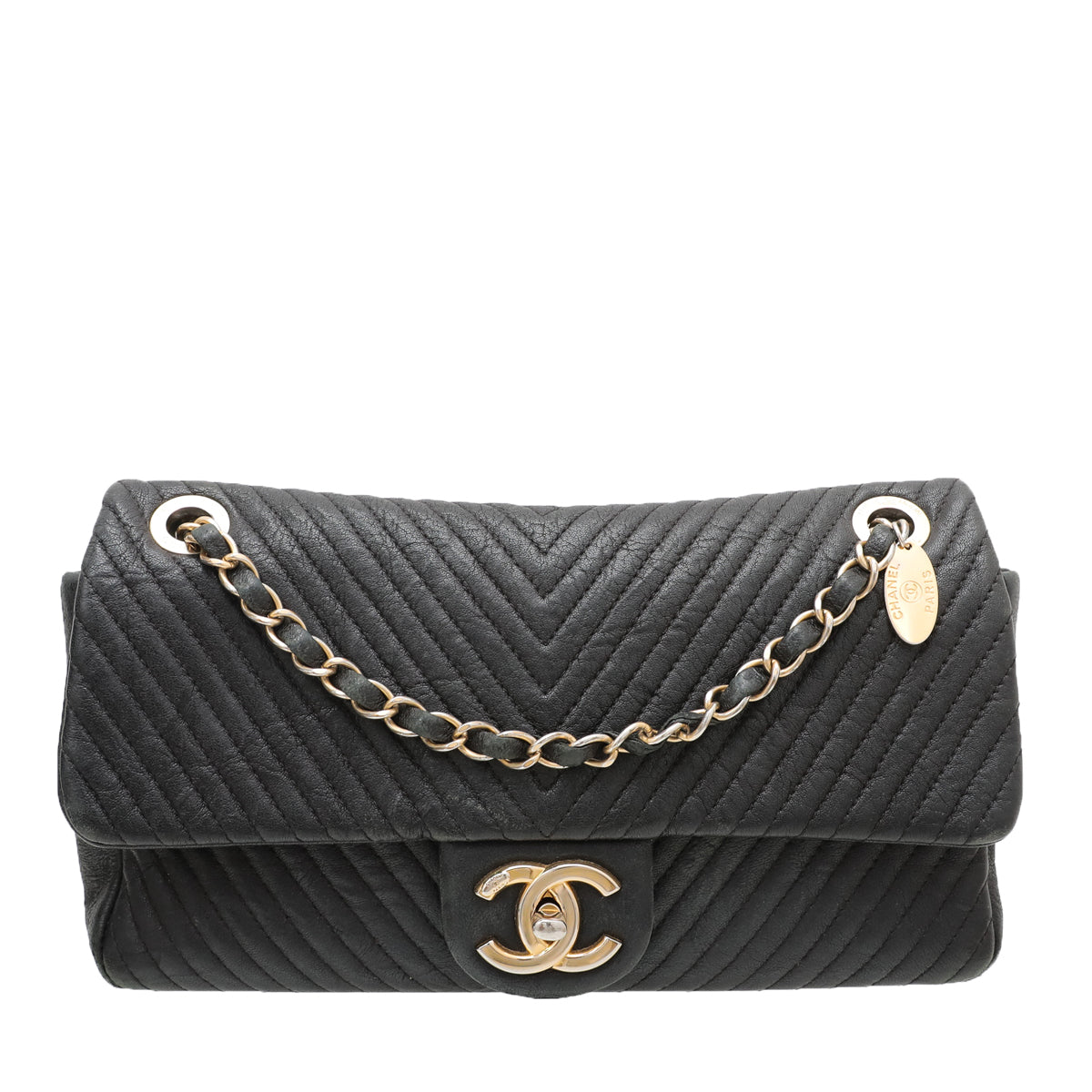 Chanel Black Surpique Chevron Flap Bag-Chanel-THE CLOSET