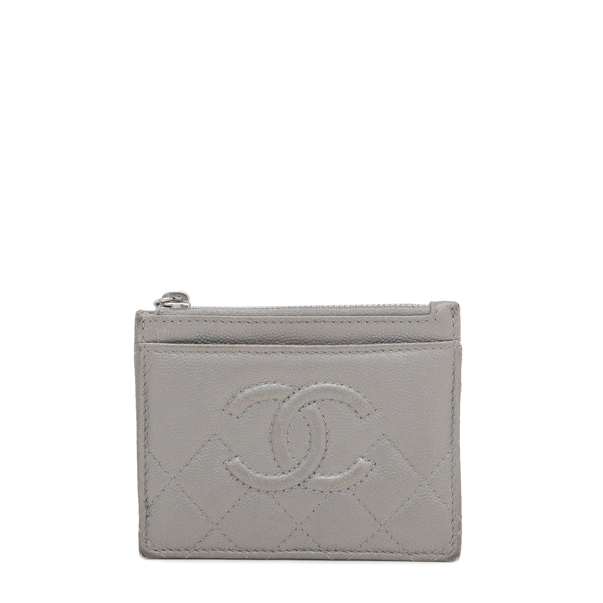 Chanel Gray CC Timeless Zipped Card Holder-Chanel-THE CLOSET