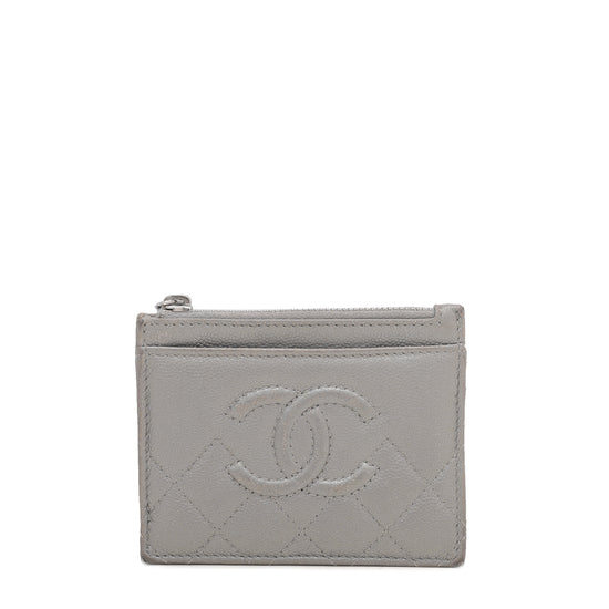 Chanel Gray CC Timeless Zipped Card Holder
