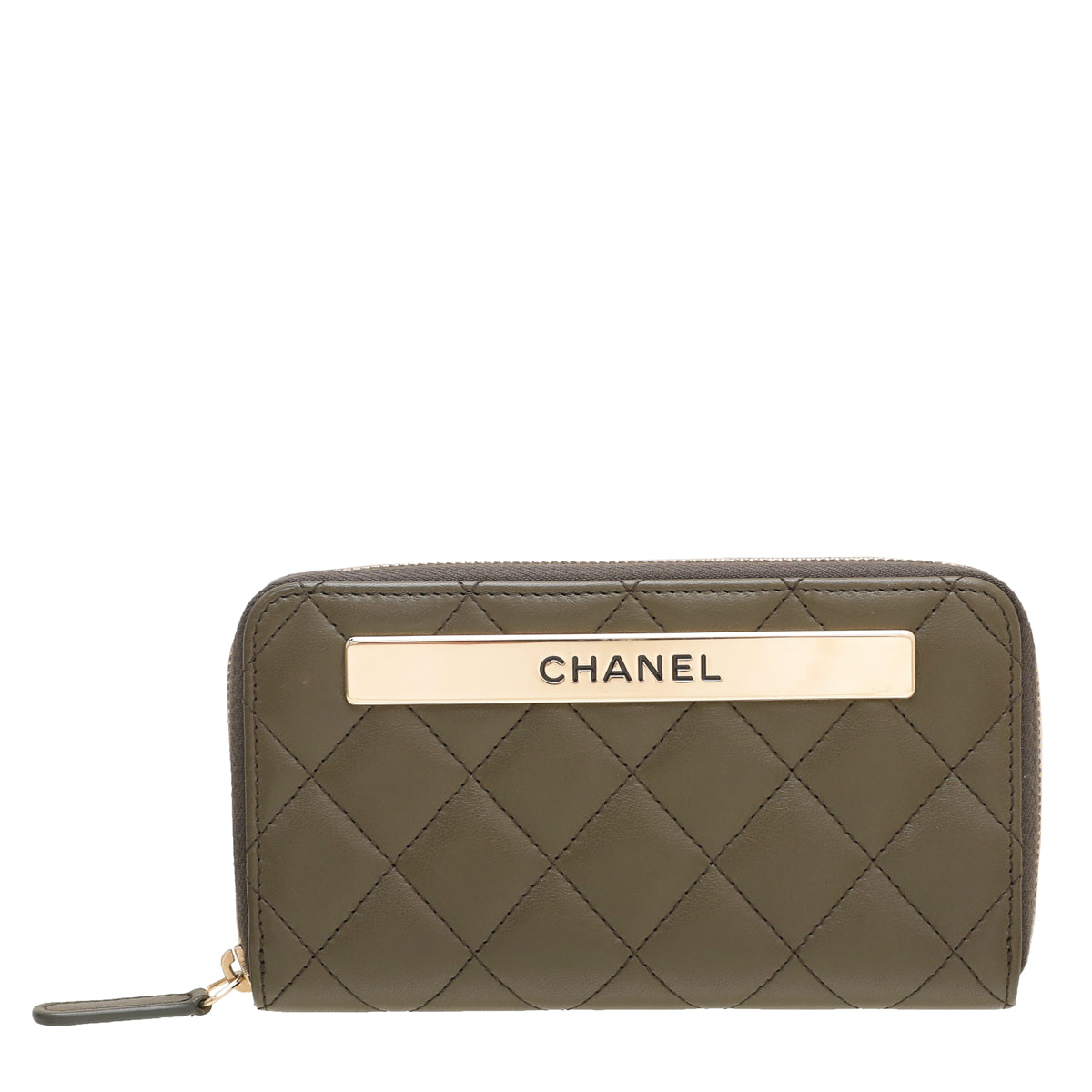 Chanel Khaki Green Trendy Zip Around Small Wallet