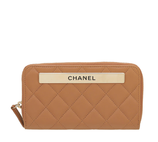 Chanel Tan Trendy Zip Around Small Wallet