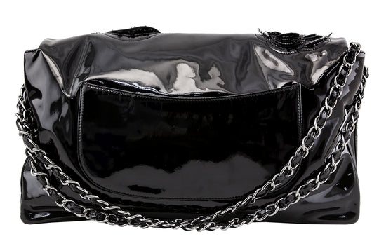 Chanel Black Tweed Camellia Maxi Flap Bag