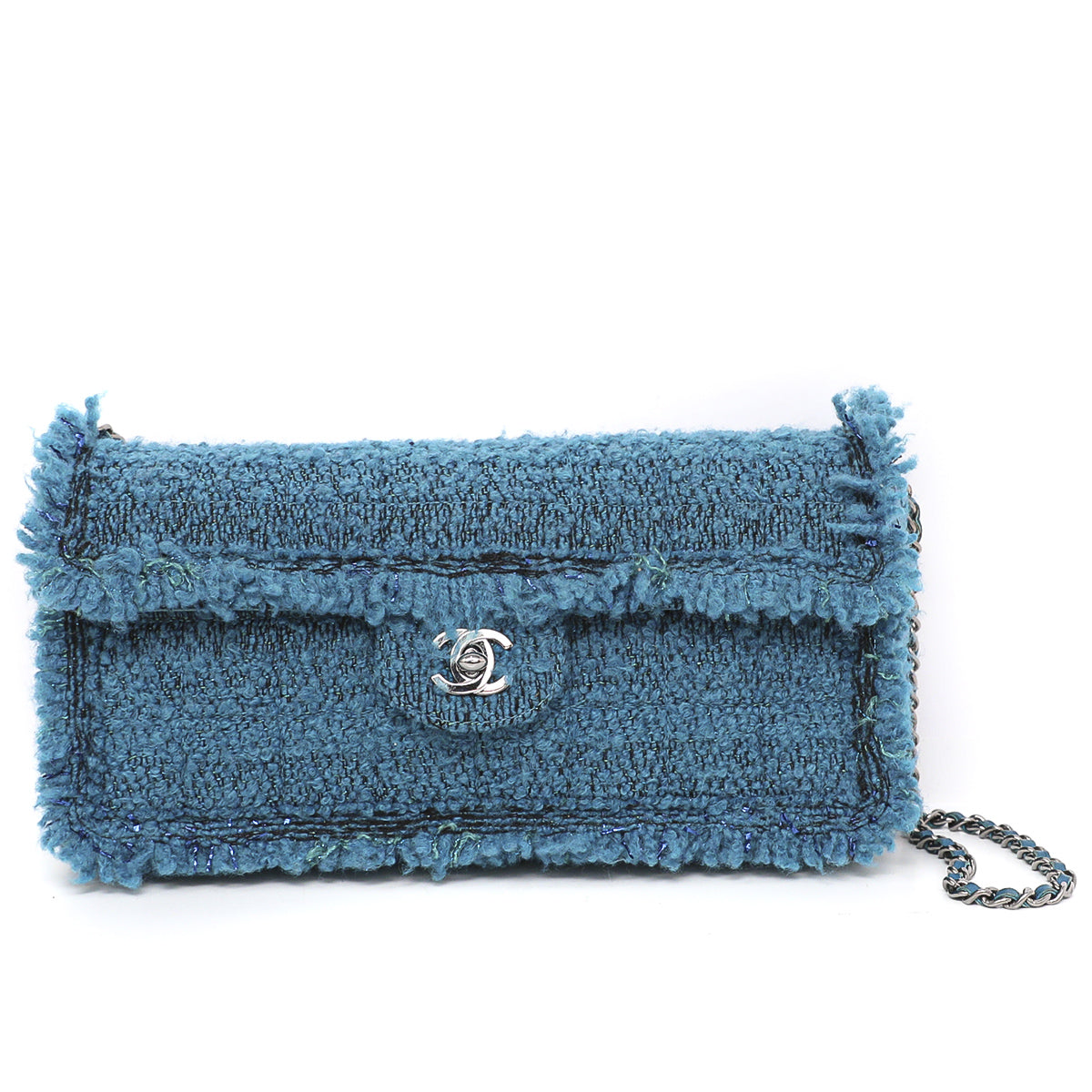 Chanel Turquoise Tweed CC Single Flap Bag
