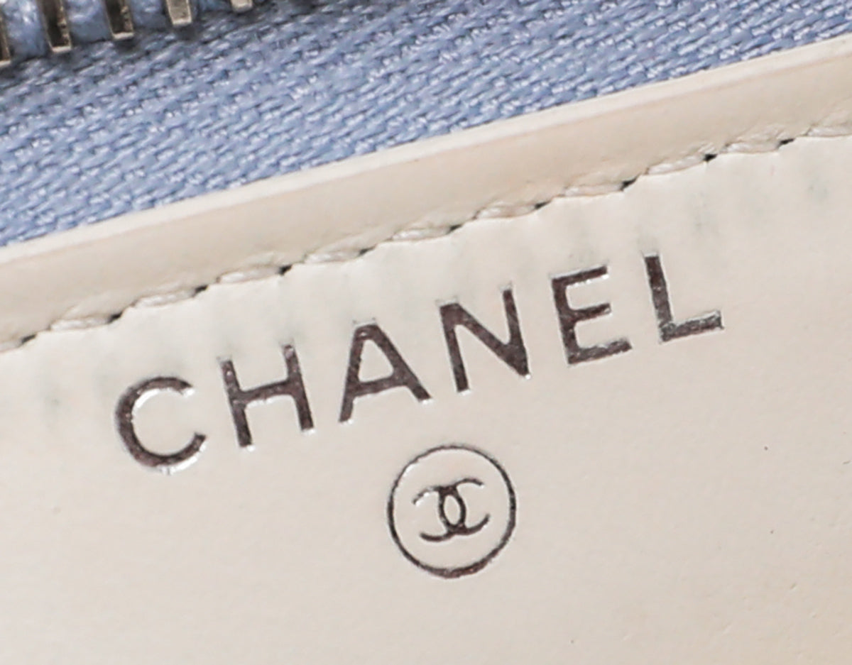 Chanel Light Blue Tweed Deauville Zip Around Wallet