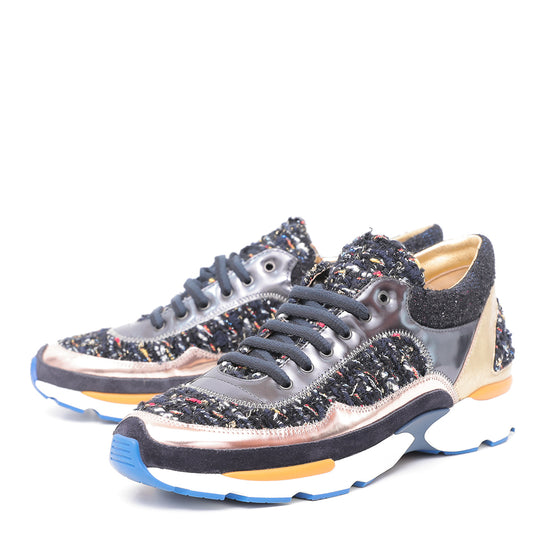 Navy Blue Chanel Blue And Orange Sneakers Chanel Multicolor Runway