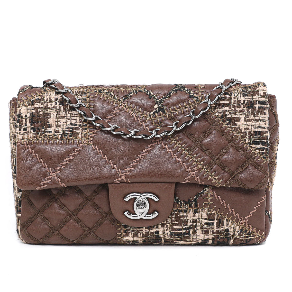 Chanel Brown Tweed Patchwork Bag