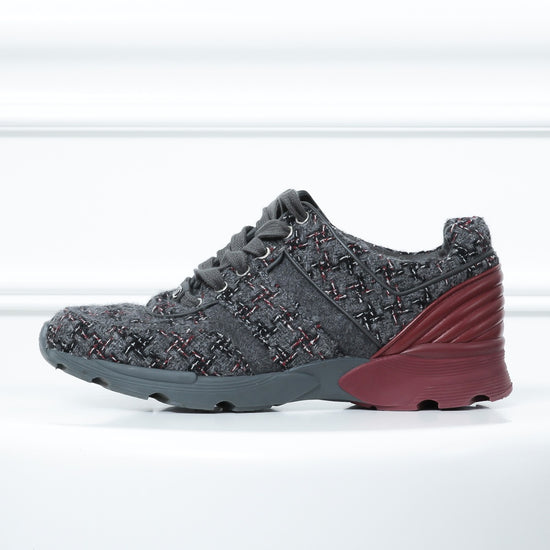 Chanel Grey -Red Tweed Sneakers 39