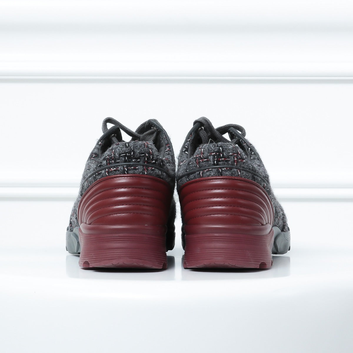 Chanel Grey -Red Tweed Sneakers 39-Chanel-THE CLOSET