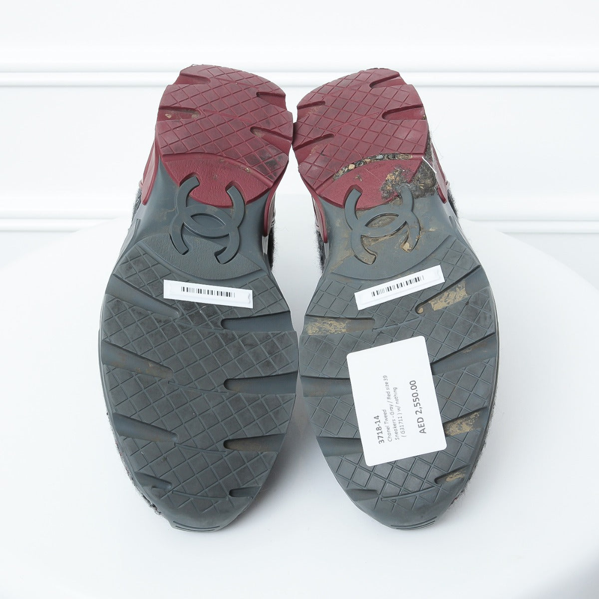 Chanel Grey -Red Tweed Sneakers 39-Chanel-THE CLOSET