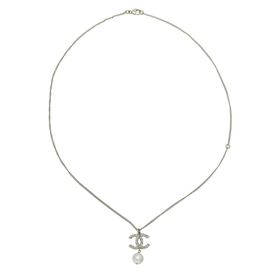 Chanel Gold Twisted Rhinestones Drop Pearl Necklace