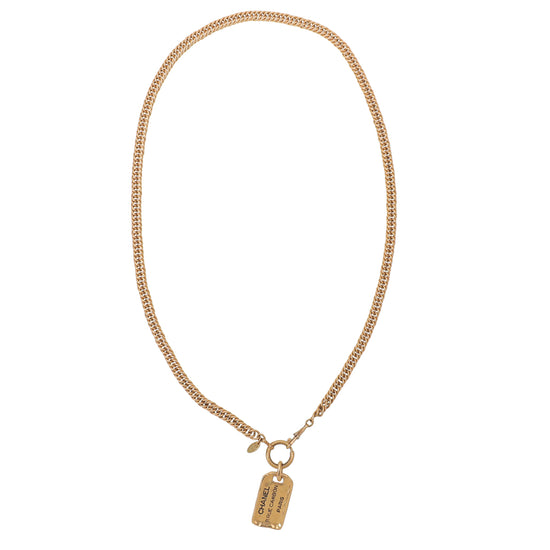 Chanel Gold Tone Vintage 31 Rue Cambon Dog Tag Pen Necklace