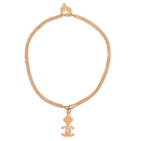 Chanel Vintage Gold Tone CC Logo Clover Pendant Necklace